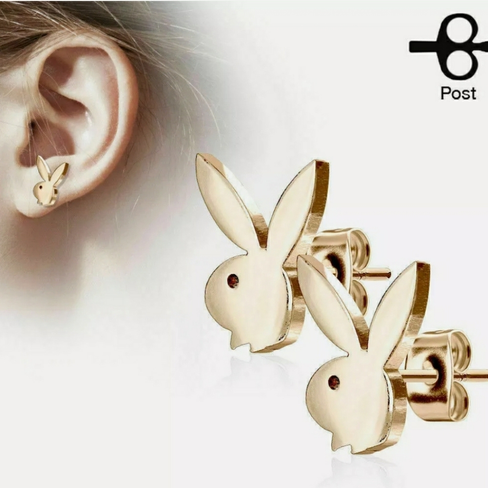 STAINLESS STEEL PLAYBOY BUNNY EARRINGS
